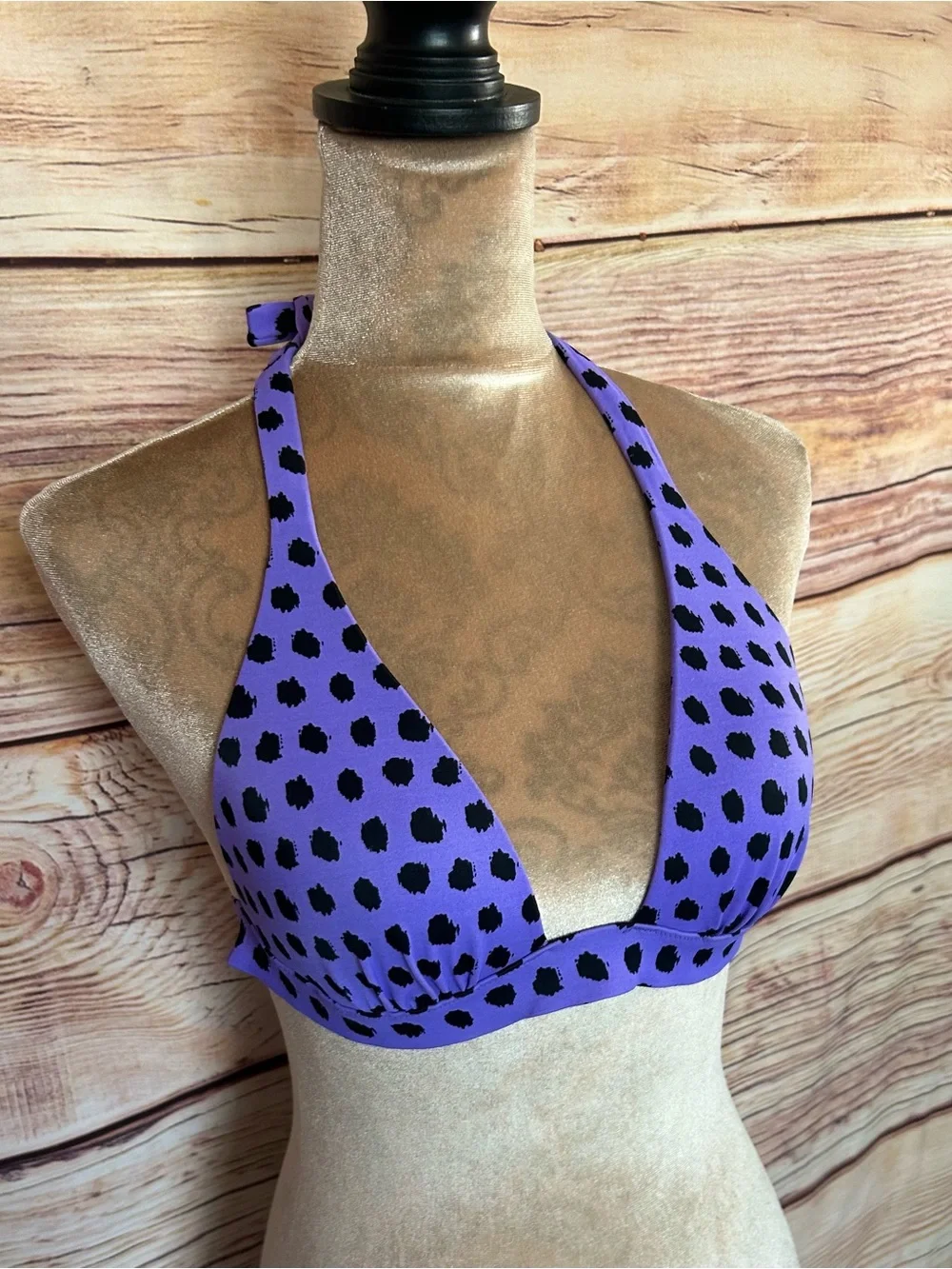 Victoria’s Secret Purple Black Polka Dot Padded Swim Bikini Top M